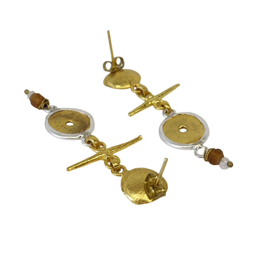 ARTIZ | 'Orange Cup + Coin Earrings' | Enamel / bronze / silver