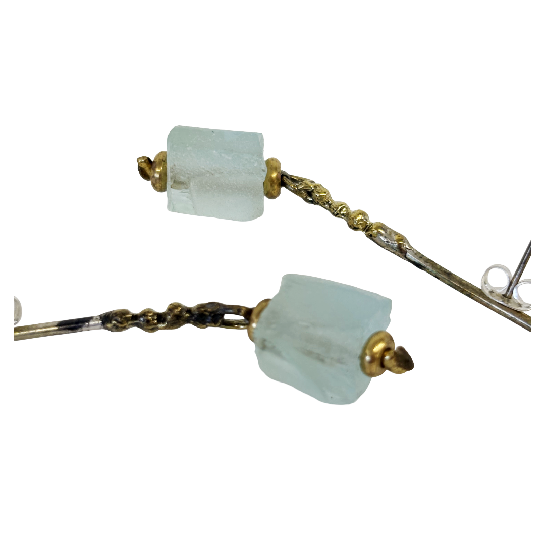 ARTIZ | 'Faceted Gem Drops' Long Stud Earrings | Silver + glass