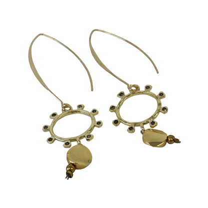 ARTIZ | 'Long Ring Drop Earrings  | Gold plated bronze hook / Gemstone + crystals