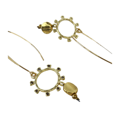 ARTIZ | 'Long Ring Drop Earrings  | Gold plated bronze hook / Gemstone + crystals