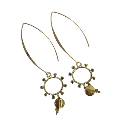 ARTIZ | 'Long Ring Drop Earrings  | Gold plated bronze hook / Gemstone + crystals