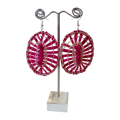 DELISSA WALKER | 'Woven Round Earrings – Hot pink’ | Kakan (Black Palm) / raffia