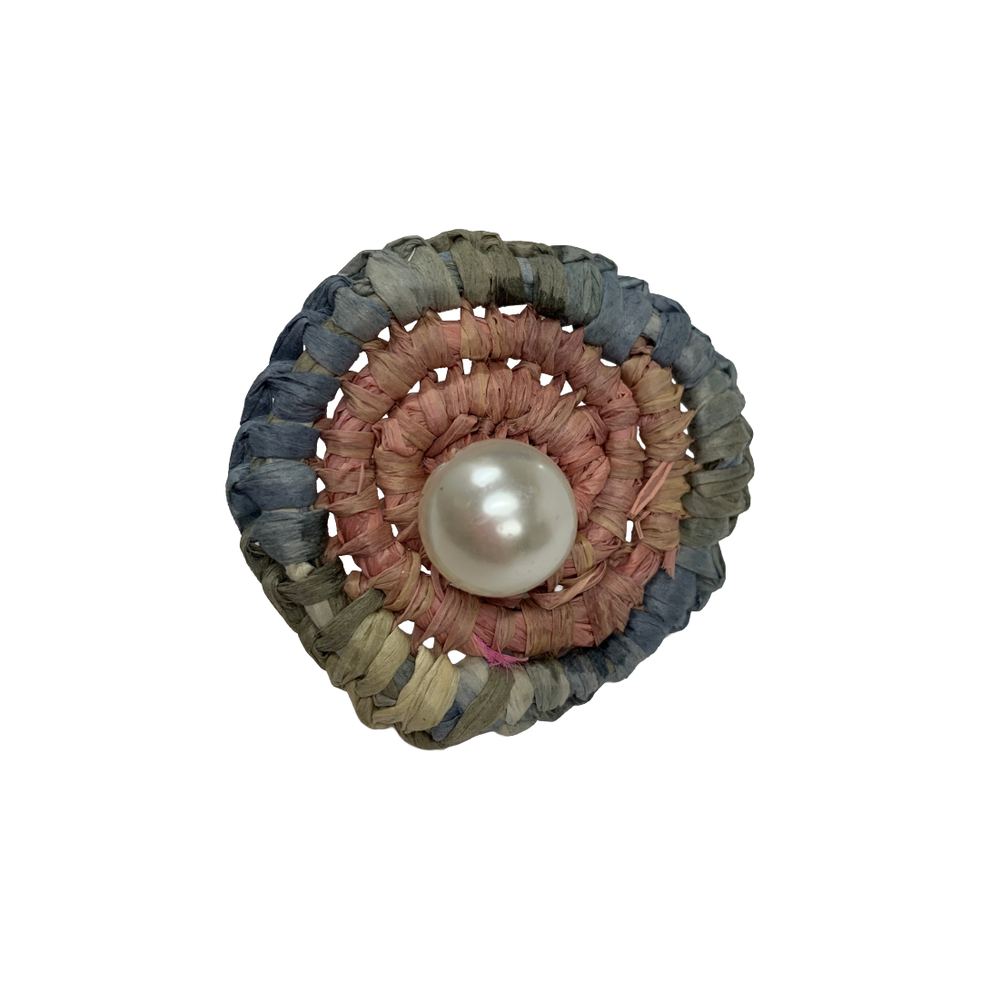 FLASH BLAK | ‘Woven Ring' - small pink / blue | raffia and adjustable ring finding | repurposed pearl bead