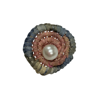 FLASH BLAK | ‘Woven Ring' - small pink / blue | raffia and adjustable ring finding | repurposed pearl bead