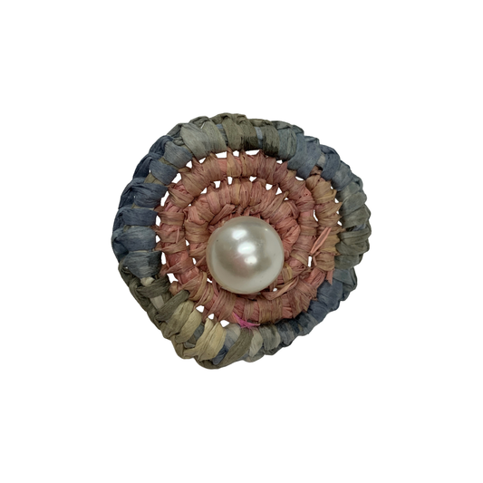 FLASH BLAK | ‘Woven Ring' - small pink / blue | raffia and adjustable ring finding | repurposed pearl bead