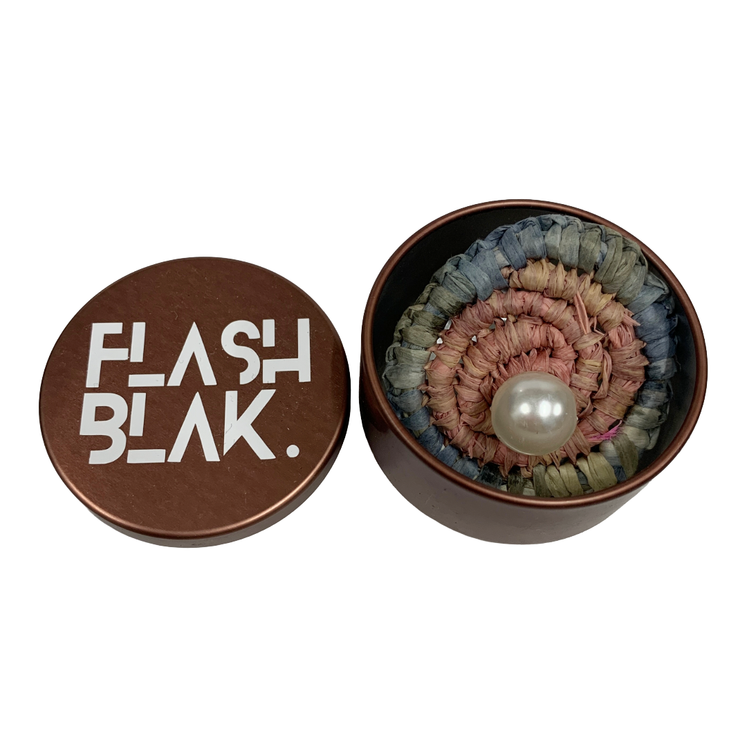 FLASH BLAK | ‘Woven Ring' - small pink / blue | raffia and adjustable ring finding | repurposed pearl bead