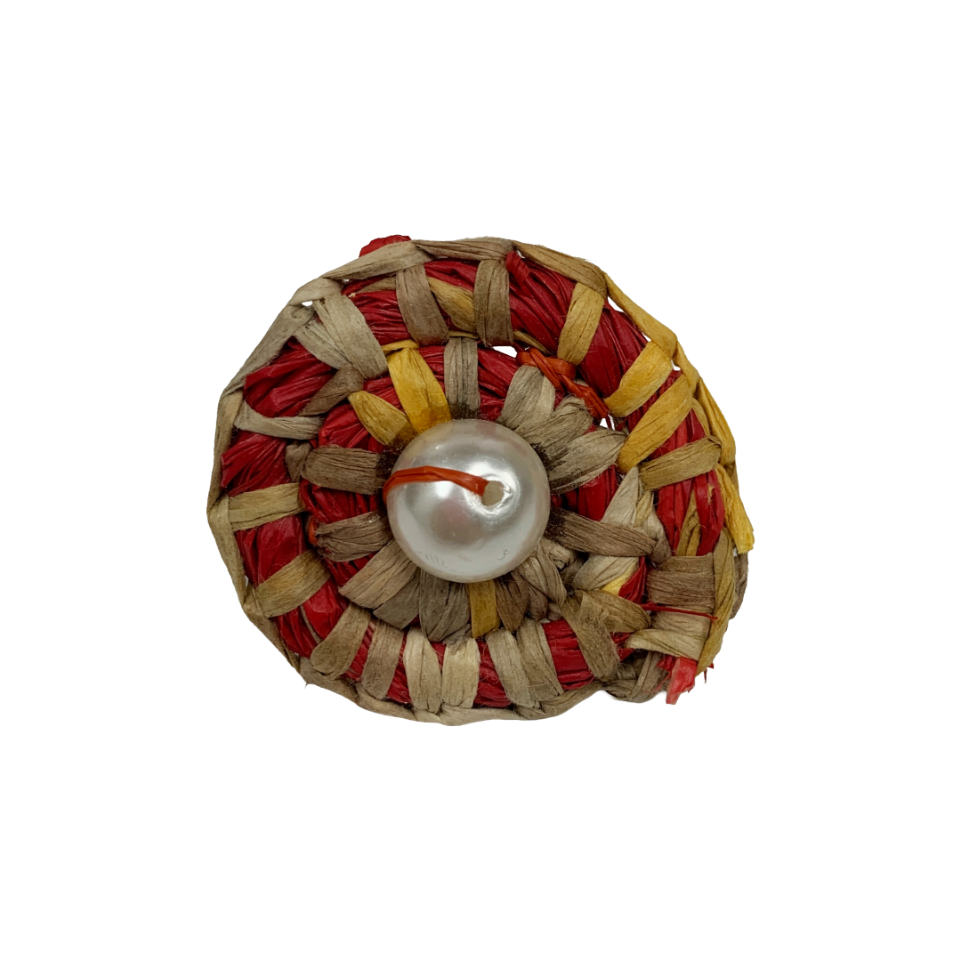 FLASH BLAK | ‘Woven Ring' - small red / natural | raffia and adjustable ring finding | repurposed pearl bead