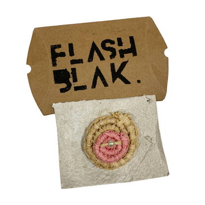 FLASH BLAK | ‘Woven Brooch' - small pink / natural | raffia + repurposed pearl bead