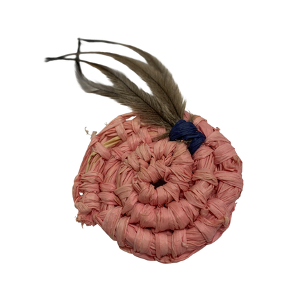 FLASH BLAK | ‘Woven Brooch' - small pink / blue | raffia + emu feather