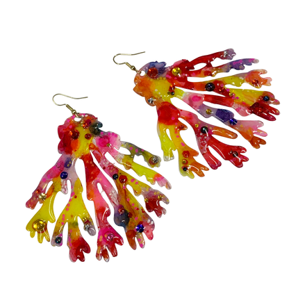 FLASH BLAK | ‘Pink Coral Earrings #1’ - XL + bling | recycled melted plastic + stainless steel