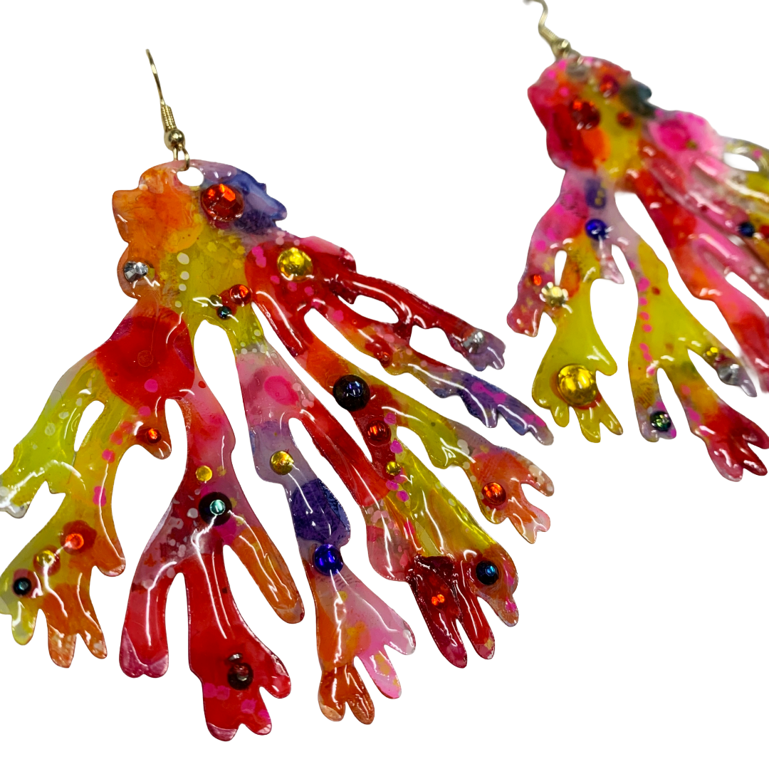 FLASH BLAK | ‘Pink Coral Earrings #1’ - XL + bling | recycled melted plastic + stainless steel