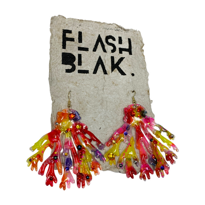 FLASH BLAK | ‘Pink Coral Earrings #1’ - XL + bling | recycled melted plastic + stainless steel
