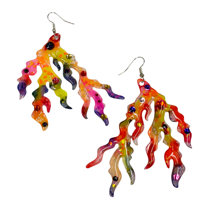 FLASH BLAK | ‘Pink Coral Earrings #2- Pointed’ - XL + bling | recycled melted plastic + stainless steel
