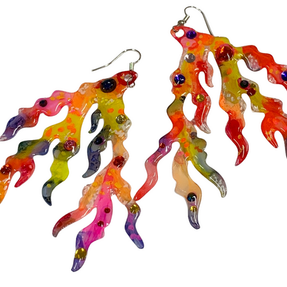 FLASH BLAK | ‘Pink Coral Earrings #2- Pointed’ - XL + bling | recycled melted plastic + stainless steel