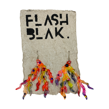 FLASH BLAK | ‘Pink Coral Earrings #2- Pointed’ - XL + bling | recycled melted plastic + stainless steel