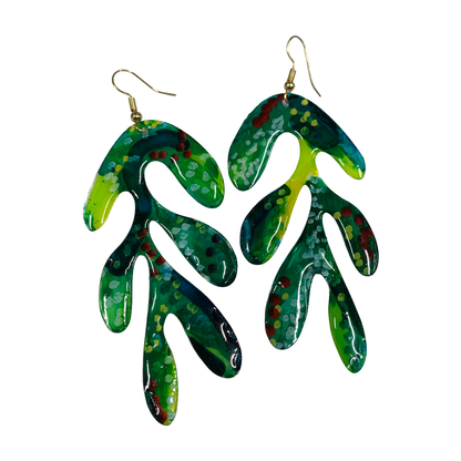 FLASH BLAK | ‘Green Coral Earrings' - Long | recycled melted plastic