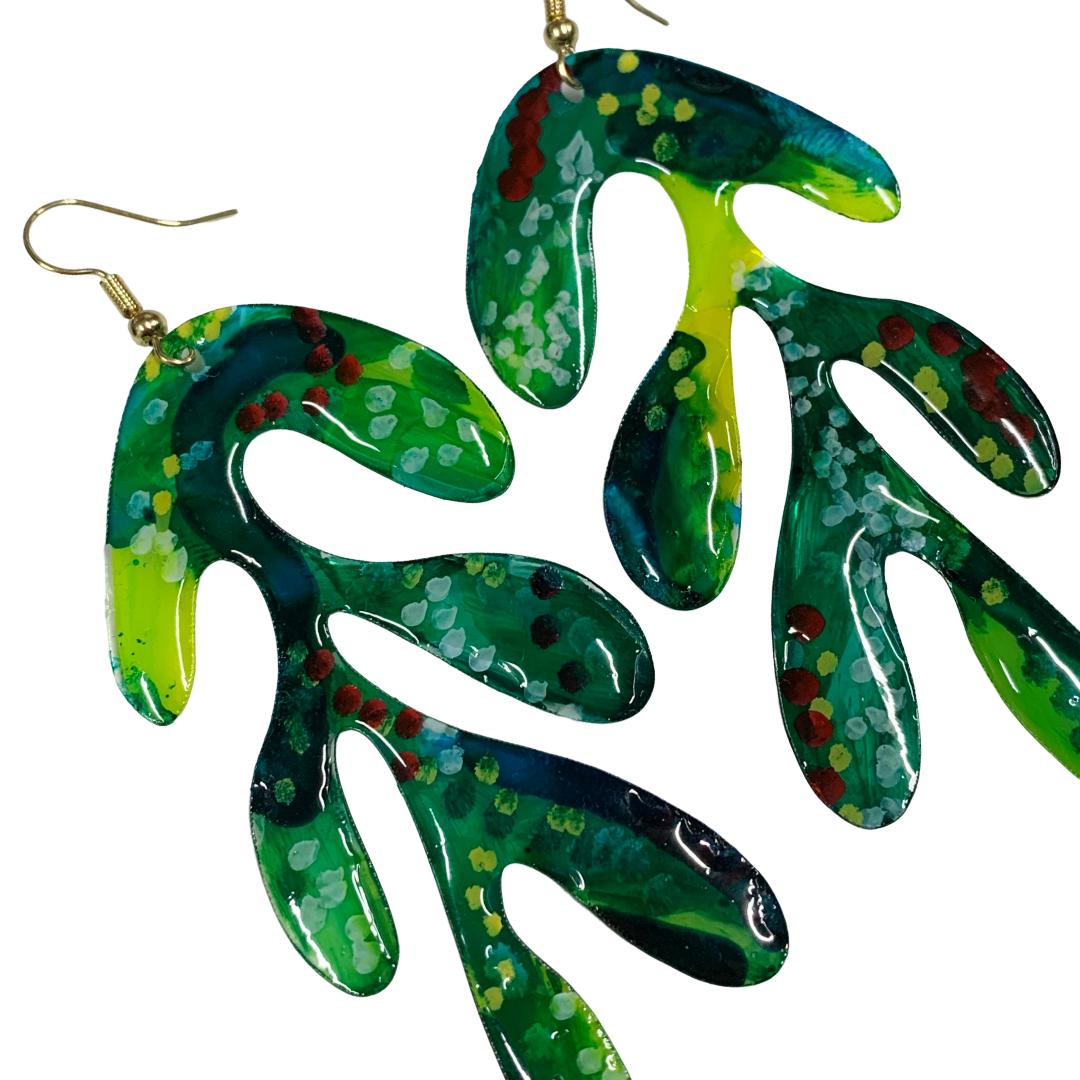 FLASH BLAK | ‘Green Coral Earrings' - Long | recycled melted plastic