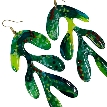 FLASH BLAK | ‘Green Coral Earrings' - Long | recycled melted plastic