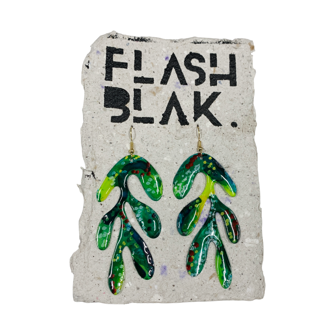 FLASH BLAK | ‘Green Coral Earrings' - Long | recycled melted plastic