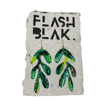 FLASH BLAK | ‘Green Coral Earrings' - Long | recycled melted plastic