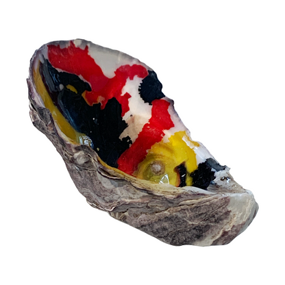 FLASH BLAK | ‘Oyster Shell’ – Flag Colours - red / black / yellow | recycled oyster shell | alcohol ink + resin