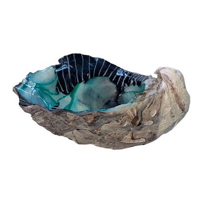 FLASH BLAK | ‘Oyster Shell’ – Black / aqua | recycled oyster shell | alcohol ink + resin