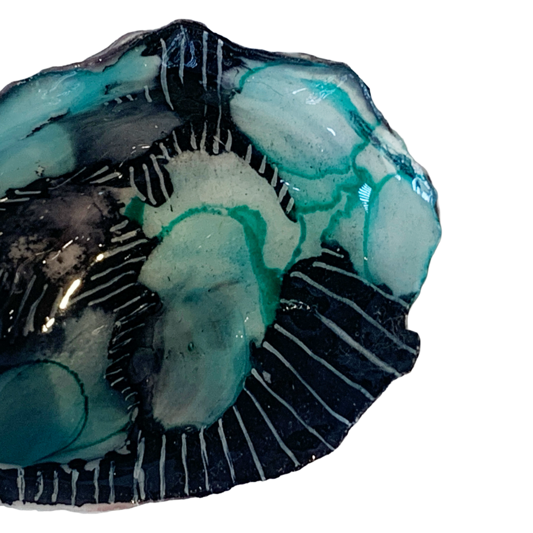 FLASH BLAK | ‘Oyster Shell’ – Black / aqua | recycled oyster shell | alcohol ink + resin