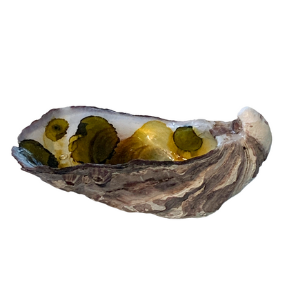 FLASH BLAK | ‘Oyster Shell’ – Olive spots | recycled oyster shell | alcohol ink + resin