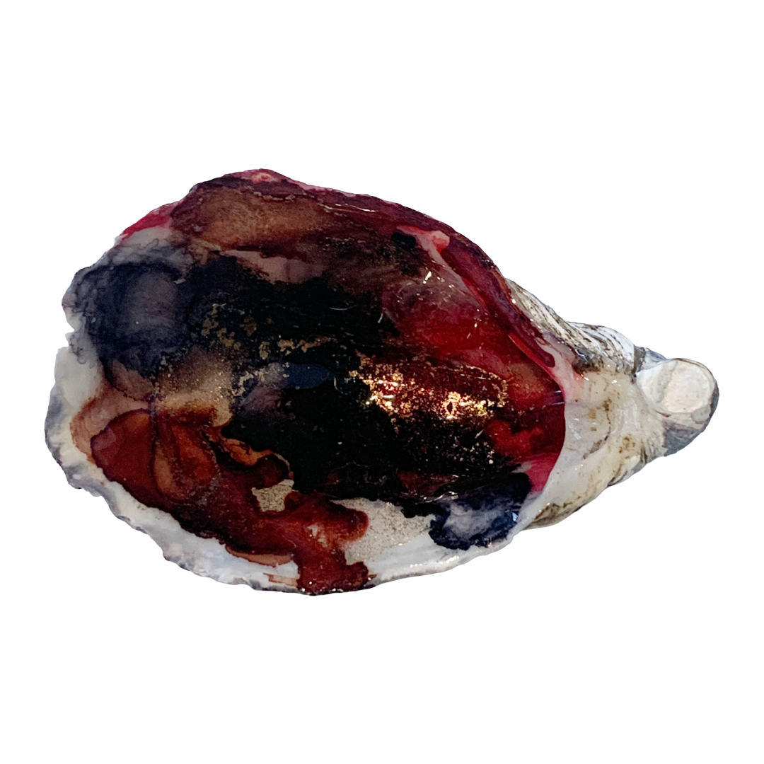 FLASH BLAK | ‘Oyster Shell’ – Black / brown / red | recycled oyster shell | alcohol ink + resin