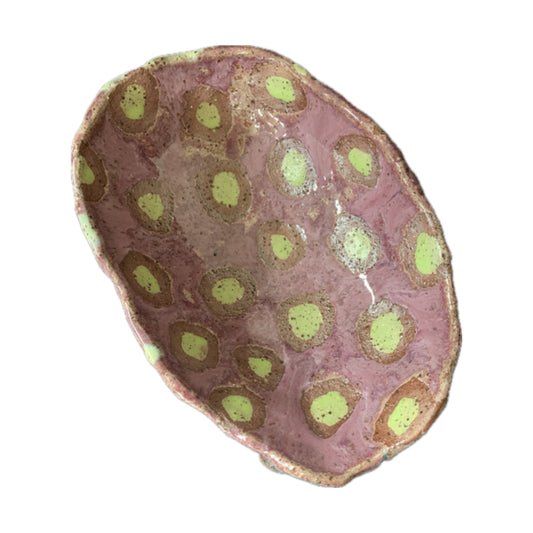 FLINTSTONE DESIGNS | 'Green Spots Mauve Critter' | Ceramic