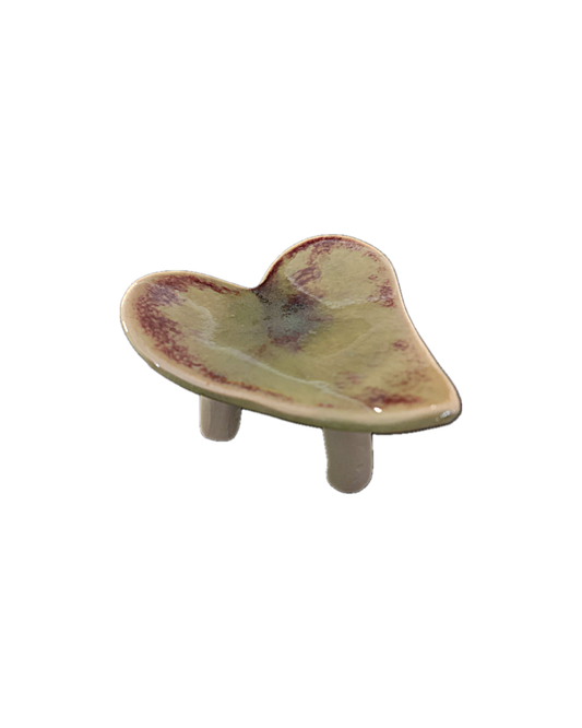 FLINTSTONE DESIGNS | ‘Green Burgundy Trim Heart Dish’ | Ceramic