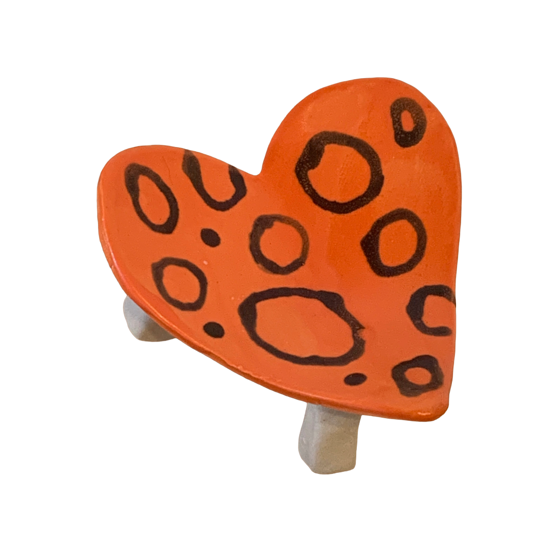FLINTSTONE DESIGNS | 'Orange Heart Dish- with Circles' | White Clay | Ceramic Dish