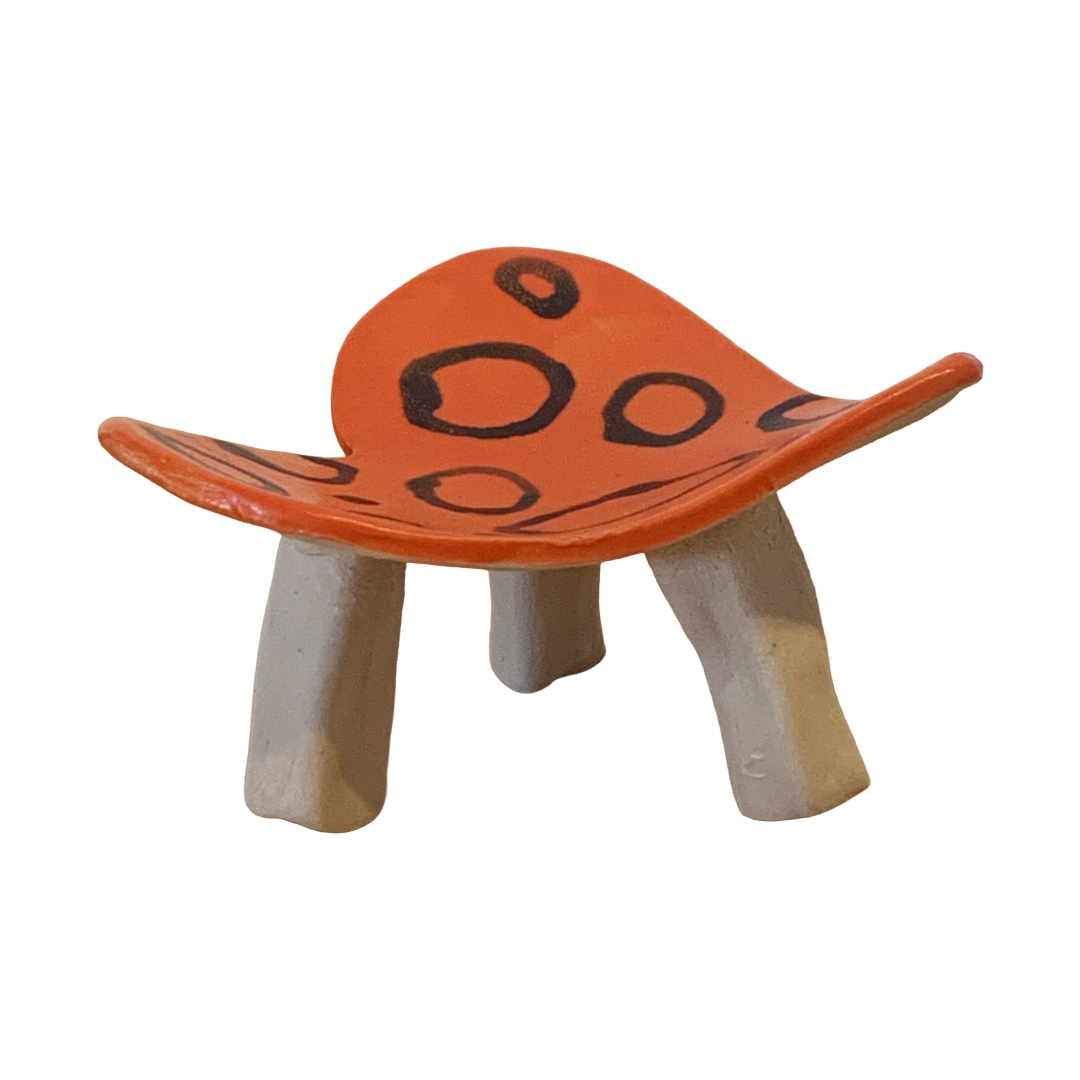 FLINTSTONE DESIGNS | 'Orange Heart Dish- with Circles' | White Clay | Ceramic Dish