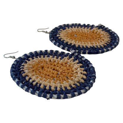 VENETTA DENHAM - GIRRINGUN ART CENTRE | 'Gundala - Large Woven Earrings’ | Blue / Yellow / Orange