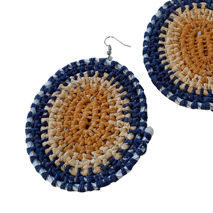 VENETTA DENHAM - GIRRINGUN ART CENTRE | 'Gundala - Large Woven Earrings’ | Blue / Yellow / Orange