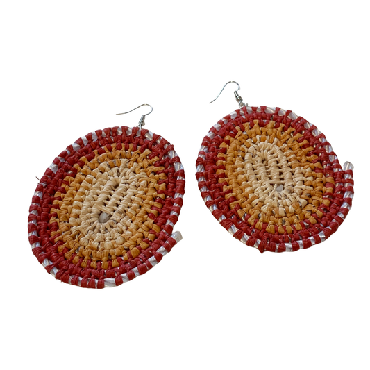 VENETTA DENHAM - GIRRINGUN ART CENTRE | 'Gundala - Large Woven Earrings’ | Red / Yellow / Orange