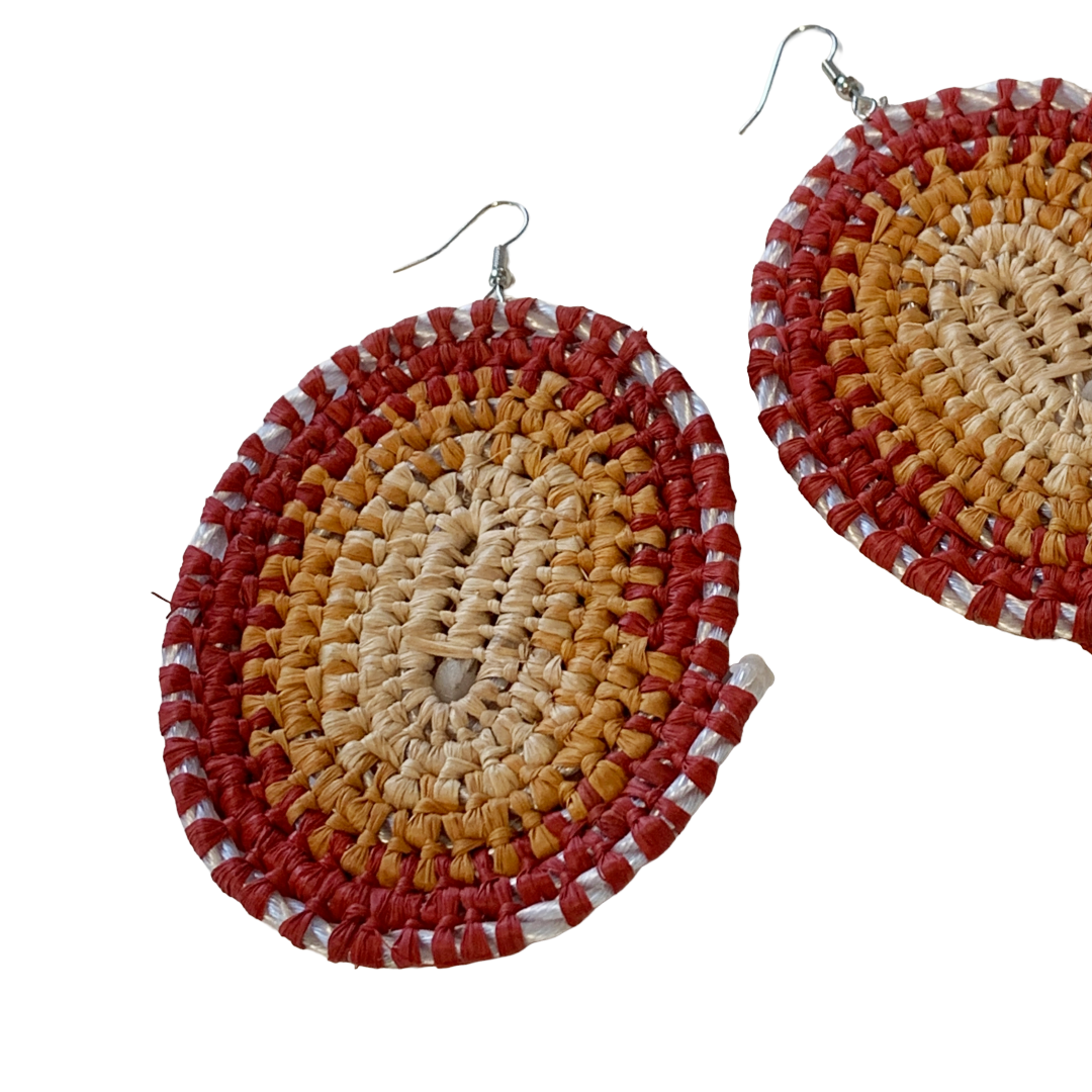 VENETTA DENHAM - GIRRINGUN ART CENTRE | 'Gundala - Large Woven Earrings’ | Red / Yellow / Orange