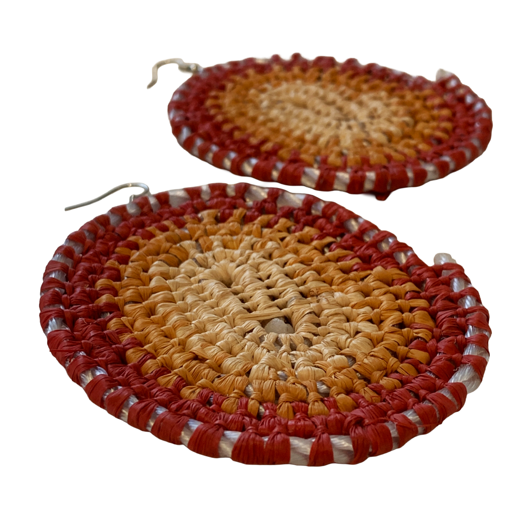 VENETTA DENHAM - GIRRINGUN ART CENTRE | 'Gundala - Large Woven Earrings’ | Red / Yellow / Orange