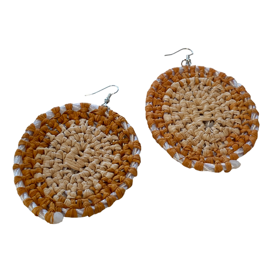 VENETTA DENHAM - GIRRINGUN ART CENTRE | 'Gundala - Large Woven Earrings’ | Ochre / Yellow / Orange