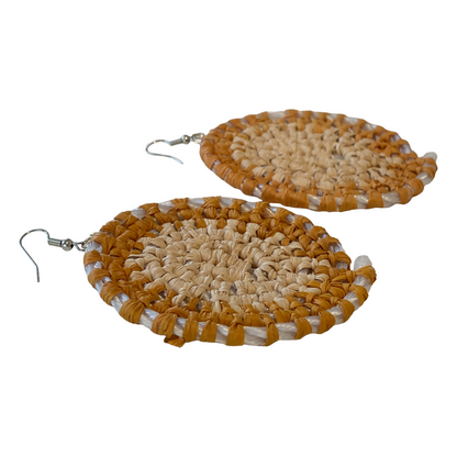 VENETTA DENHAM - GIRRINGUN ART CENTRE | 'Gundala - Large Woven Earrings’ | Ochre / Yellow / Orange