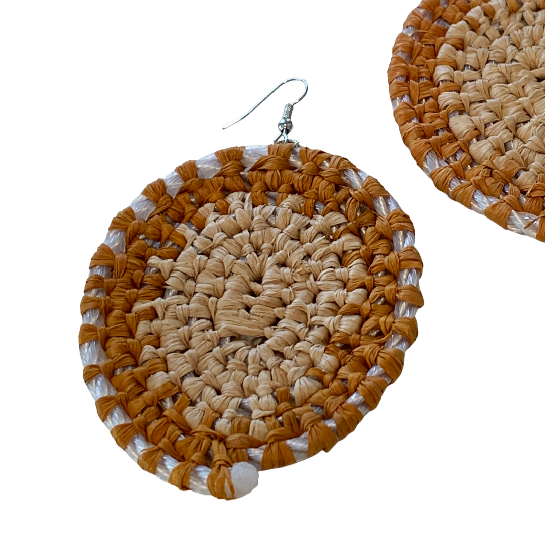 VENETTA DENHAM - GIRRINGUN ART CENTRE | 'Gundala - Large Woven Earrings’ | Ochre / Yellow / Orange