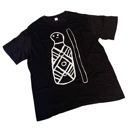 GIRRINGUN ART CENTRE | 'Bagu & Firestick by Leonard Andy' T-shirt  |  Black fabric / white design | Screenprint on cotton