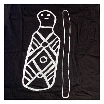 GIRRINGUN ART CENTRE | 'Bagu & Firestick by Leonard Andy' T-shirt  |  Black fabric / white design | Screenprint on cotton