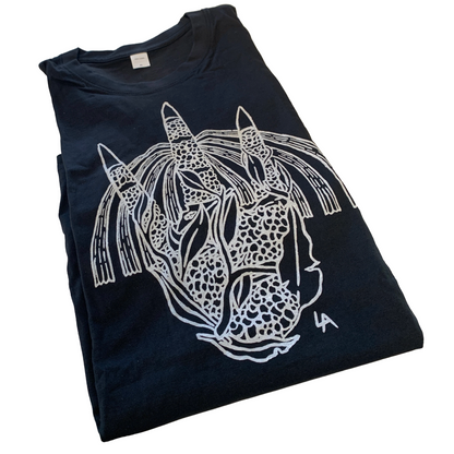 GIRRINGUN ART CENTRE | 'Cassowary Foot by Leonard Andy' T-shirt  |  Black fabric / white design | Screenprint on cotton