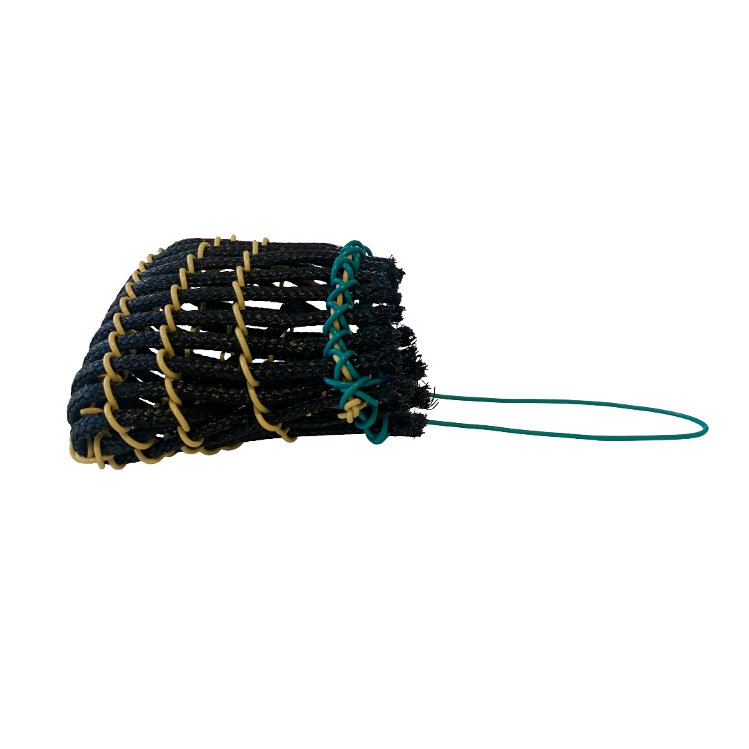 GIRRINGUN ART CENTRE – Nephi Denham | ‘Mindi’ basket | Electrical wire yellow / teal and black rope