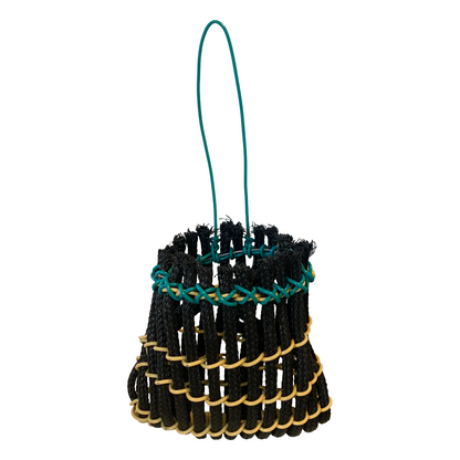 GIRRINGUN ART CENTRE – Nephi Denham | ‘Mindi’ basket | Electrical wire yellow / teal and black rope
