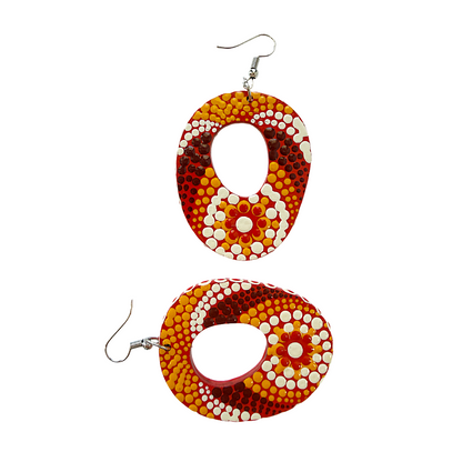 IRENE BOWYER | ‘O Shape (red/ochre/black/white) Earrings' | Hand-painted wood