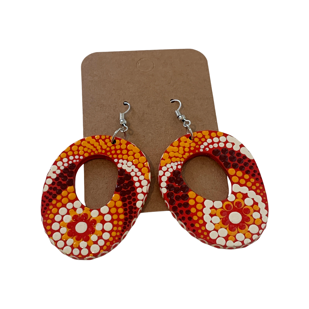 IRENE BOWYER | ‘O Shape (red/ochre/black/white) Earrings' | Hand-painted wood
