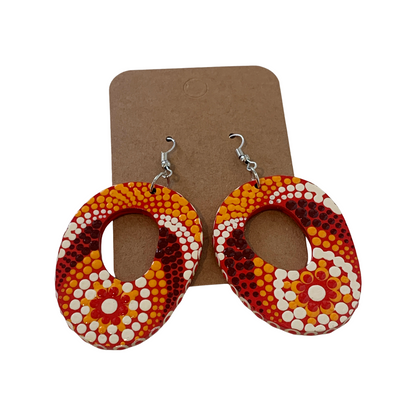 IRENE BOWYER | ‘O Shape (red/ochre/black/white) Earrings' | Hand-painted wood