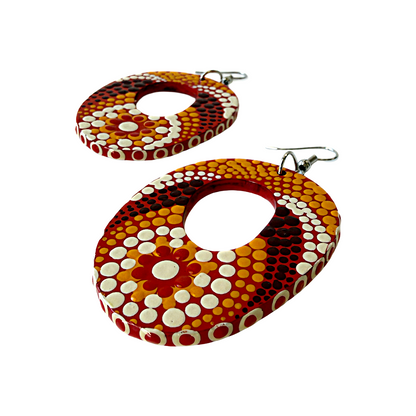 IRENE BOWYER | ‘O Shape (red/ochre/black/white) Earrings' | Hand-painted wood